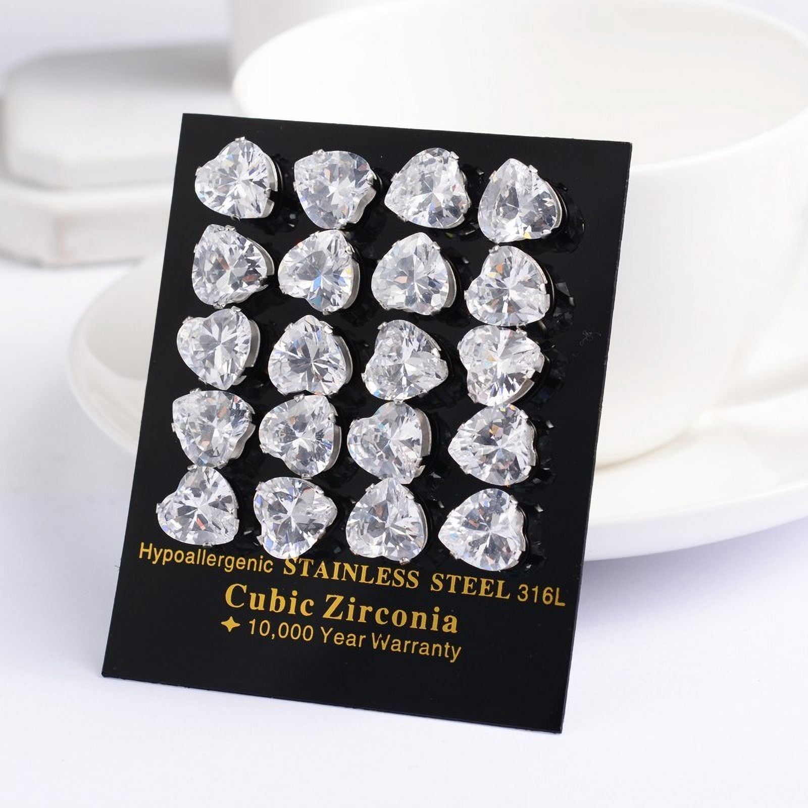 Heart 304 Stainless Steel Cubic Zirconia Stud Earrings Clear 4x4mm Pin: 0.9mm