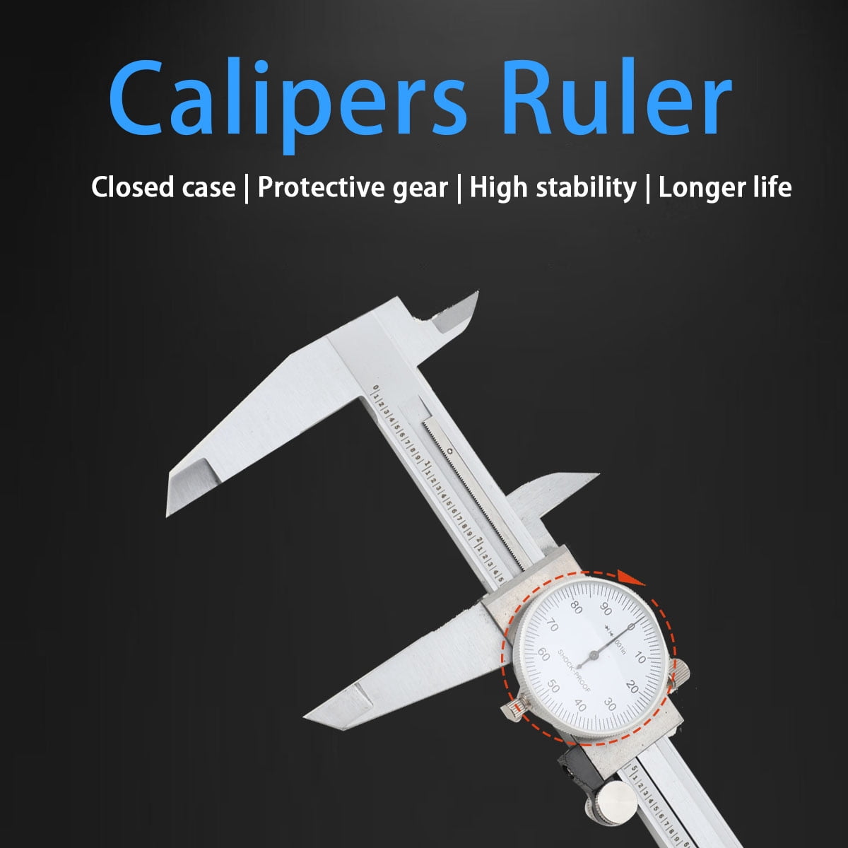 CDZHLTG Dial Caliper 6 Inch with 0.001 Precision Stainless Steel Shockproof 4-Way Measurement with Plastic Case
