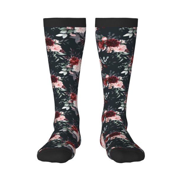 Fotbe Watercolor Floral Calcetas Divertidas Estampadas para Hombre y Mujer, Calcetas de Algodón hasta la Rodilla para Caminar, Correr, Enfermería y Embarazo
