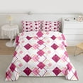 thumbnail image 2 of jejeloiu Modern Abstract Geometric Queen Comforter Set,Pink Rhombus Print Bedding Comforter Set For Men Women Reversible 3-Piece, 2 of 8
