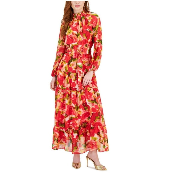 Taylor Womens Chiffon Flower Print Maxi Dress, Multicoloured, 2