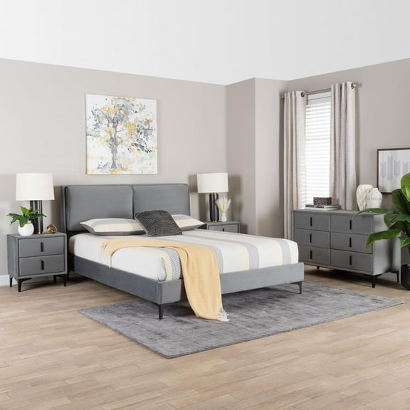 Baxton Studio Etienne Modern Bedroom Set, Queen, Slate Grey