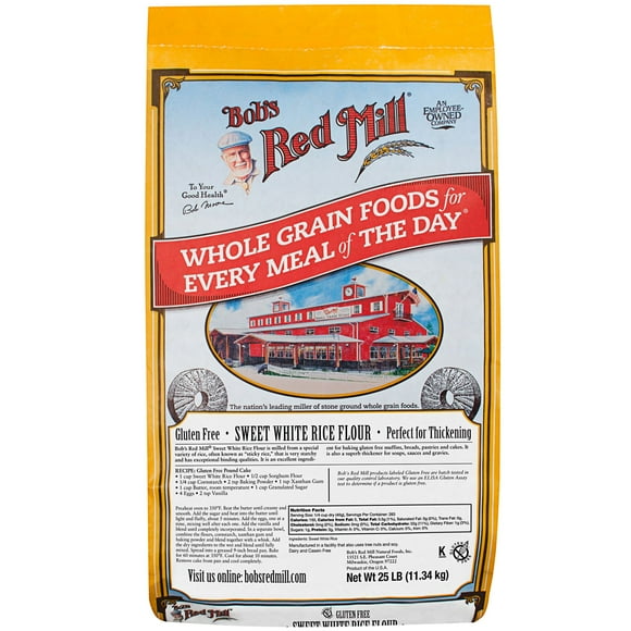 Bob's Red Mill Farine de Riz Blanc Sucré Sans Gluten 25 lb.