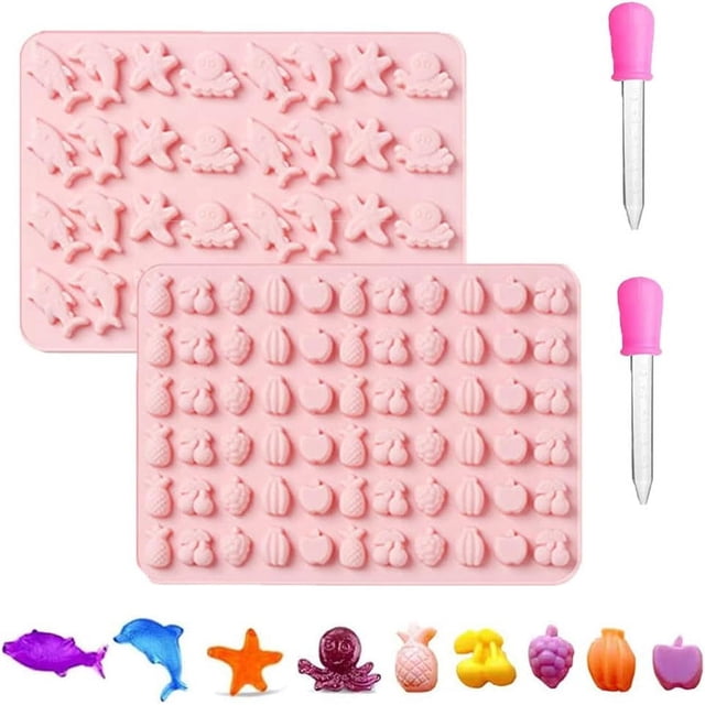 2 moldes para gomitas de gelatina y caramelos, moldes para hacer gomitas de chocolate, moldes de silicona para caramelos, moldes de gelatina con 2 goteros, para hacer muffins de chocolate y
