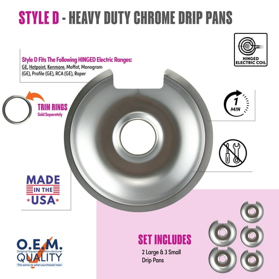 Range Kleen 10565X Heavy Duty Style D Chrome Drip Pans - 5 Pack
