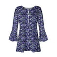 thumbnail image 3 of Puntoco Tops Blouses for women Clearance 2025,Womens Tops Casual V Neck Shirts Floral Solid Blouse Ruffle Tunics 3/4 Sleeve Tshirt Purple M(M), 3 of 5