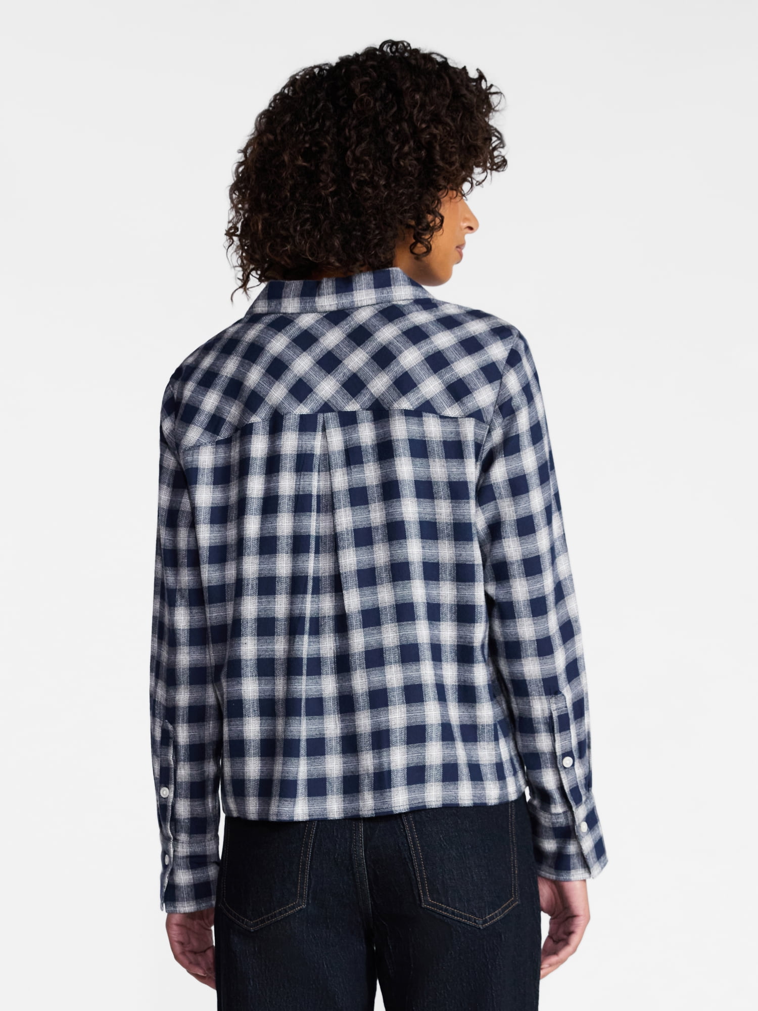 Time and Tru Women's Cropped Flannel Shirt, Sizes XS-XXXL