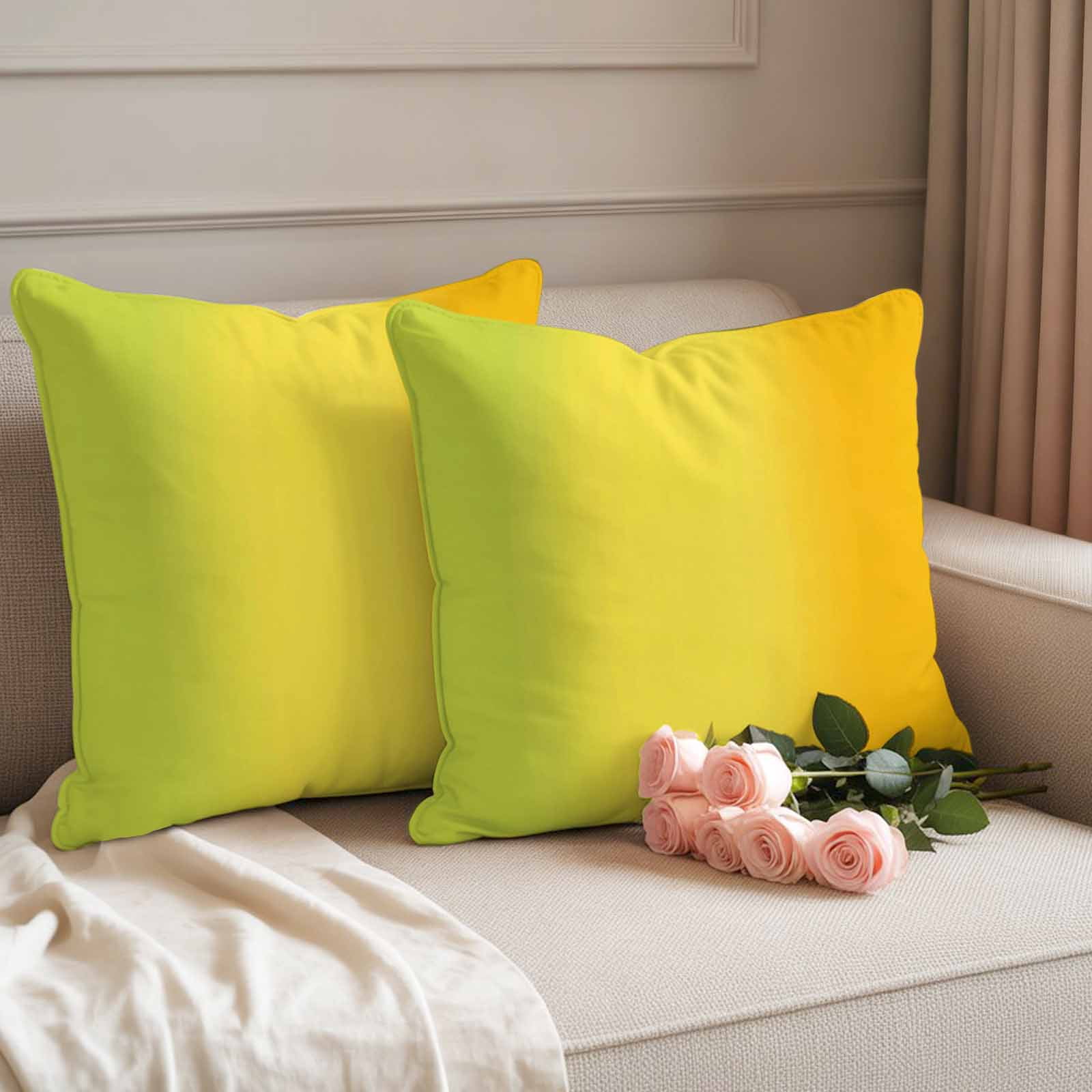 Green Yellow Orange Outdoor Waterproof Throw Pillow Covers 24x24 Set of 2, Vertical Striped Modern Color Decorative Pillowcases Cushion Pillowcase for Couch Sofa Patio Outside Pillow Protector