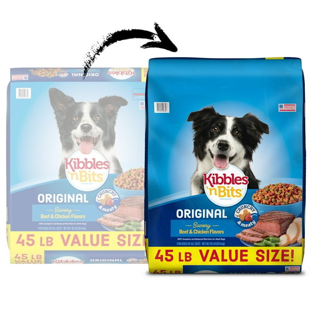 Two 45 Lb Bags Of Kibbles 'n Bits Original Savory Beef & Chicken Dry Dog Food