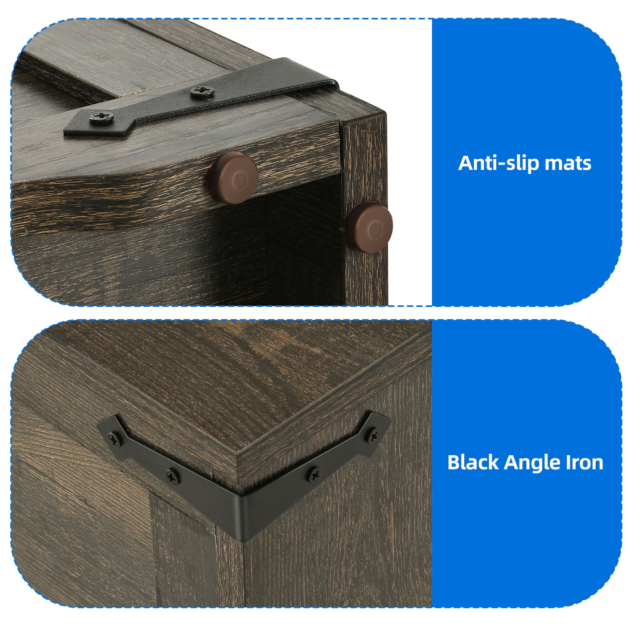 Uforic 47.2" Farmhouse Storage Bench with 2 Safety Hinges, Wooden Storage Chest with 2 Safety Hinges for Storage Organizer, Shoe Bench - Black Oak