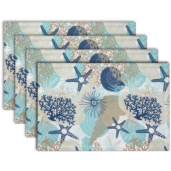Coastal Coral Starfish Placemats Set of 4 Fabric Dining Table Place Mats Nautical Kitchen Placemats for Beach Home Decor