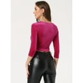 thumbnail image 4 of Blusa de terciopelo con cuello En V Allegra K para mujer Rosa Caliente S, 4 of 6