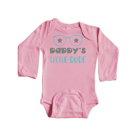 

Inktastic Daddy s Little Dude Glasses Stars - Blue Gray Gift Baby Boy Long Sleeve Bodysuit