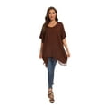 thumbnail image 3 of Beautybatik Brown Women Solid Tunic Blouse Kaftan V Loose Sleeve Top Plus Size 2X, 3 of 6