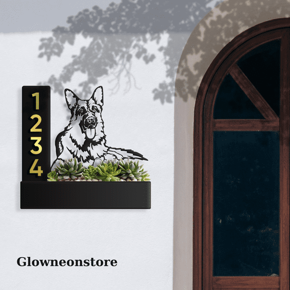 Glowneon Custom German Shepherd Dog Planter House Number Address Sign