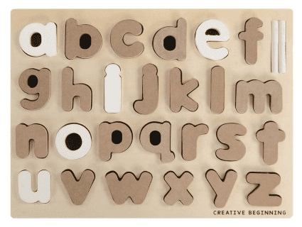 Creative Beginning Wooden Lowercase Alphabet Puzzle for Kids Ages 3-5 with Tracers & Chalkboard Base, ABC Learning Blocks Printing and Letter Matching Educational Toy