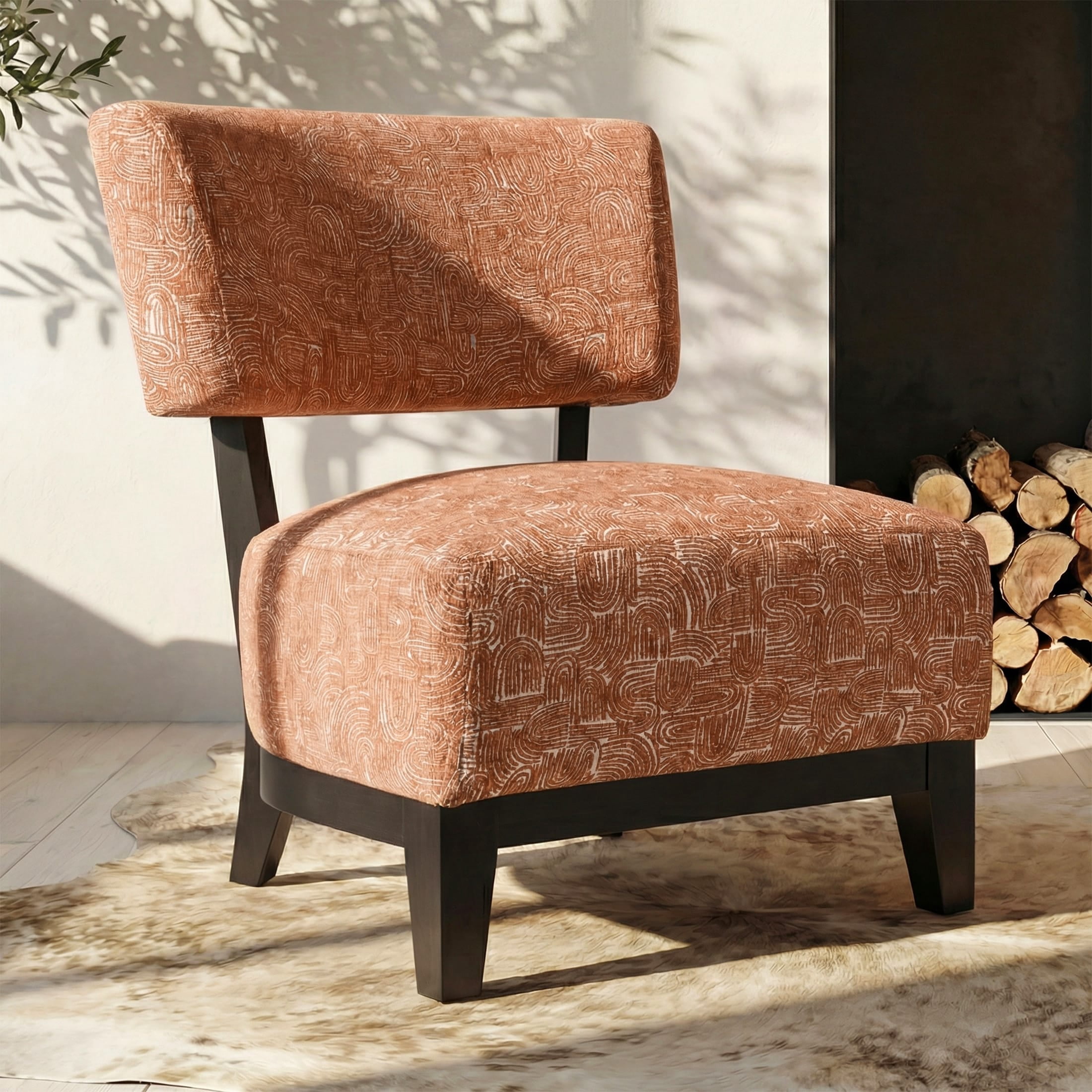 Aenkyo Contemporary Chenille Fabric Armless Accent Chair, Orange