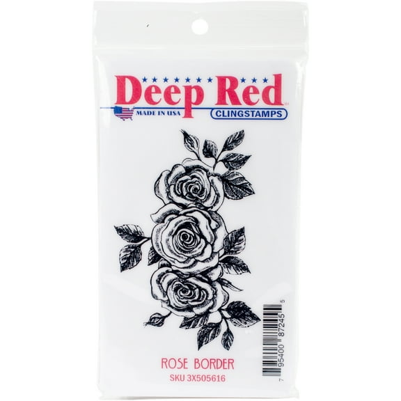 Deep Red Cling Stamp 3.1"X2"-Rose Border