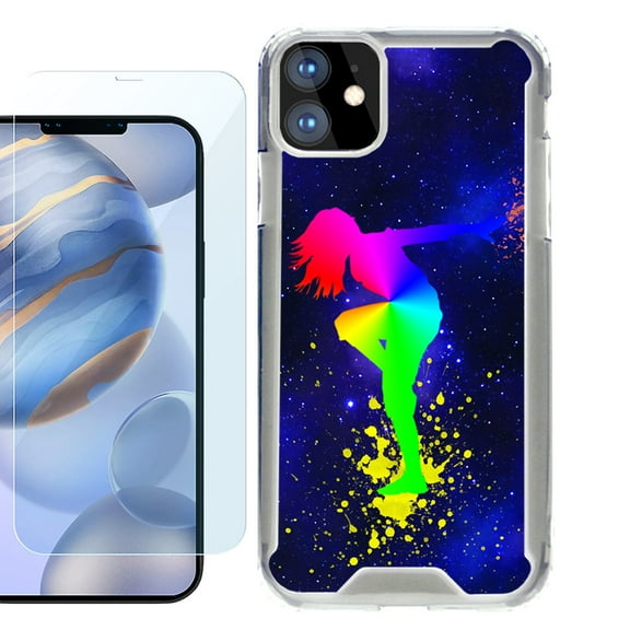 For Apple iPhone 12 Case, iPhone 12 Pro Case, Hybrid Bumper Phone case, with Tempered Glass Screen Protector, by OneToughShield ® - Cosmos Dance