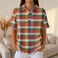 thumbnail image 2 of Inglocry Women's Waffle Polos Golf Shirts Short Sleeve Striped V Neck T-Shirt Summer Casual Tennis Work Athletic Tops Orange L, 2 of 7