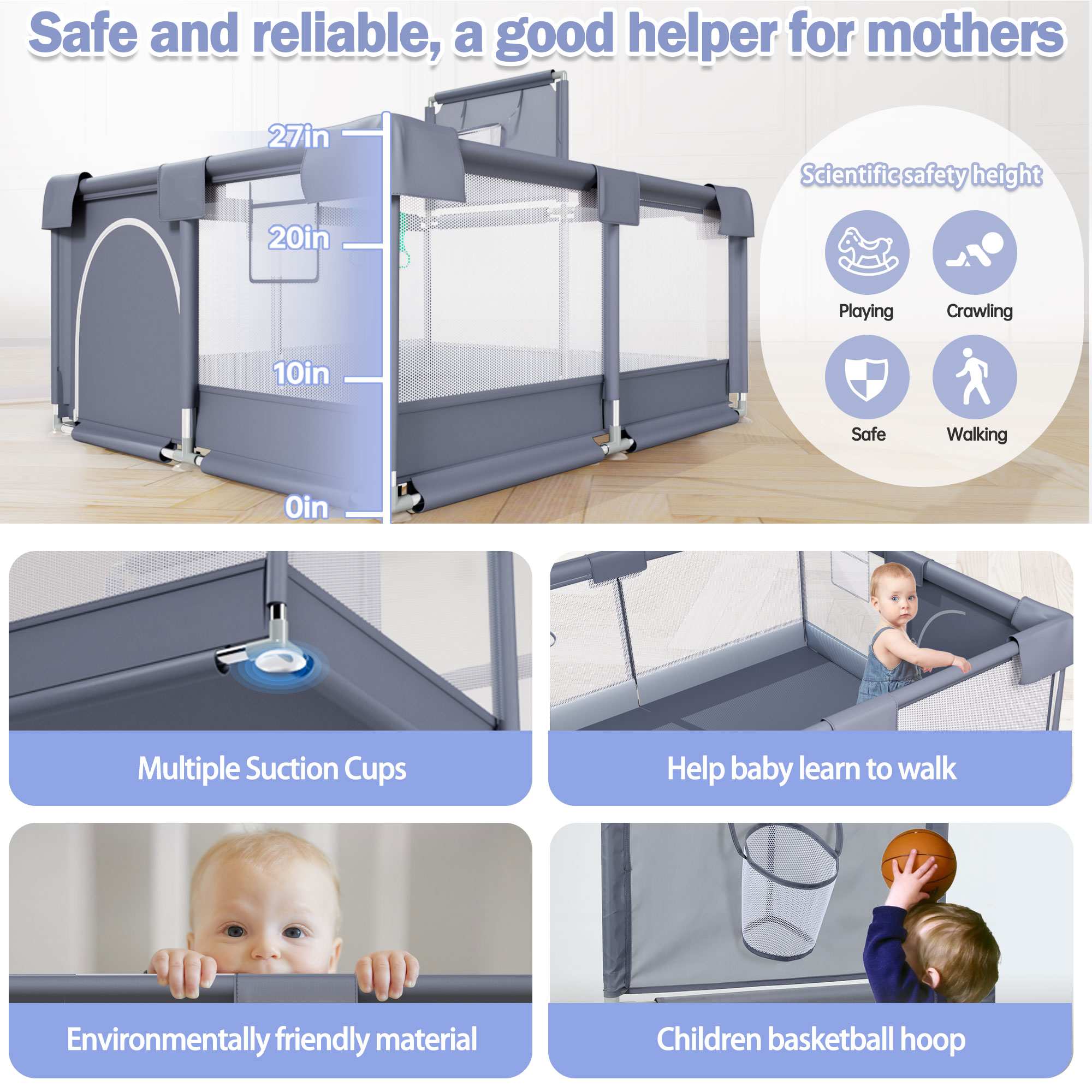 Babyeap Large Portable Baby Playpen with Zipper Door photo 4