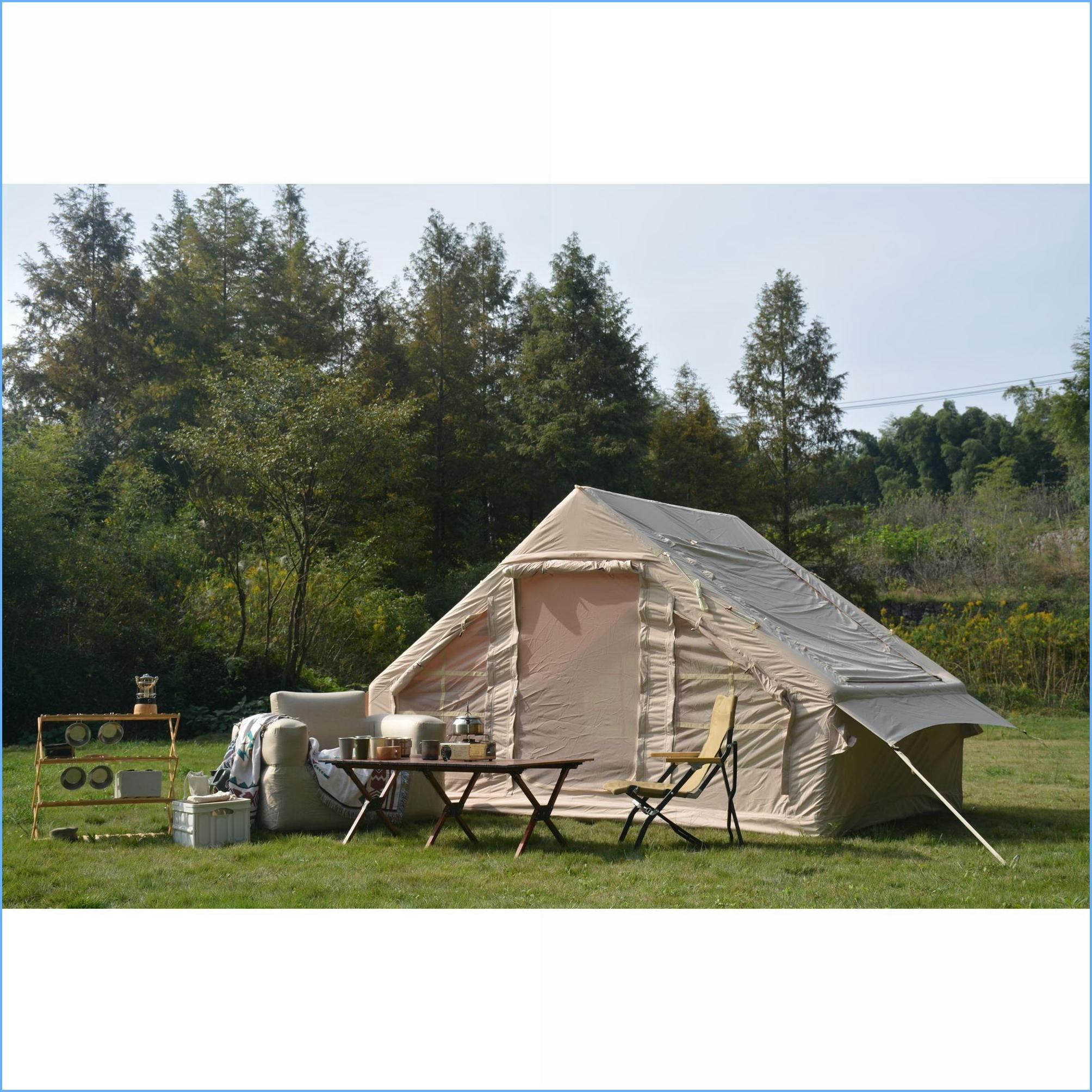 Tents | Tienda de Campaña, 4-6 Person 4 Season Inflatable Tent for Camping Glamping, Waterproof with Stove Jack | Beige