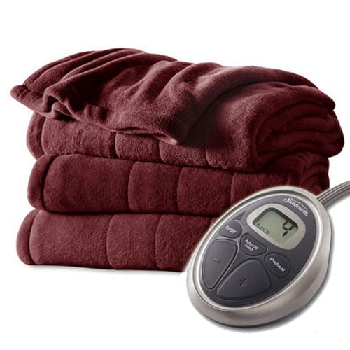 Sunbeam Channeled Velvet Plush Electric Heated Blanket Twin Red