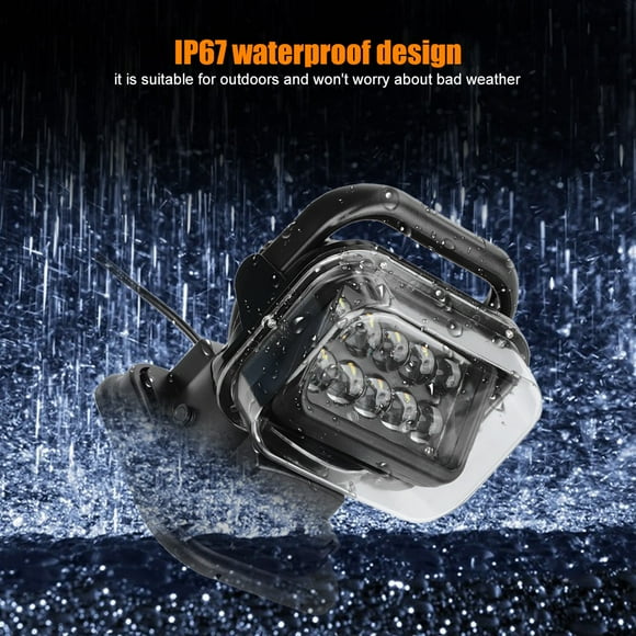Black 60W LED Light Remote Control Searchlight High Brightness Work Lamp, with Suction Cup, Waterproof, for Car Yacht SUV