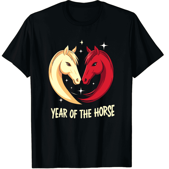 Retro Year of the Horse Chinese Zodiac Graphic T-Shirt - Artistic Lunar New Year Horse Lover Apparel - Men Women Unisex Short Sleeve Tee