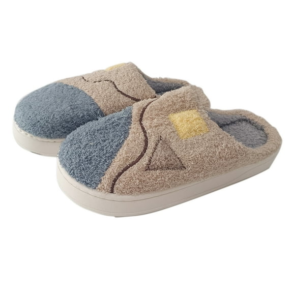 Womens House Blue Checkered Slippers ,Memory Foam Plaid Scuff Non-Slip Soles Indoor Outdoor Comfortable Bedroom Winter Shoes-L