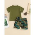 thumbnail image 5 of Elippeo Baby Girl 2 Piece Outfits 6 12 18 24 Months 3 Years Round Neck Short Sleeve Letter Print Tops + Elastic Waist Camouflage Shorts Infant Toddler Summer Set, 5 of 9