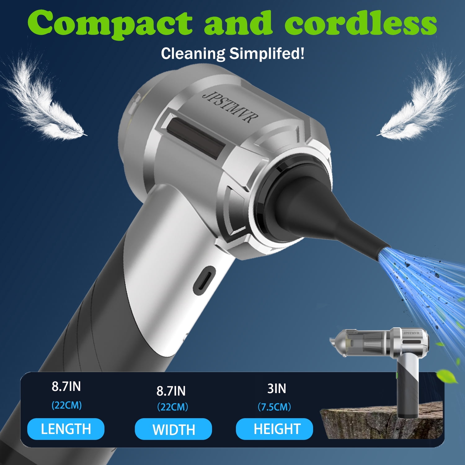 Car Vacuum Cleaner, 18000PA Vacuum Portable Cordless, 4 in 1 Air Duster with LED Light and Multi-Nozzles, 120W High Power Rechargeable Foldable Vacuum Cleaner for Home, Office, Pet