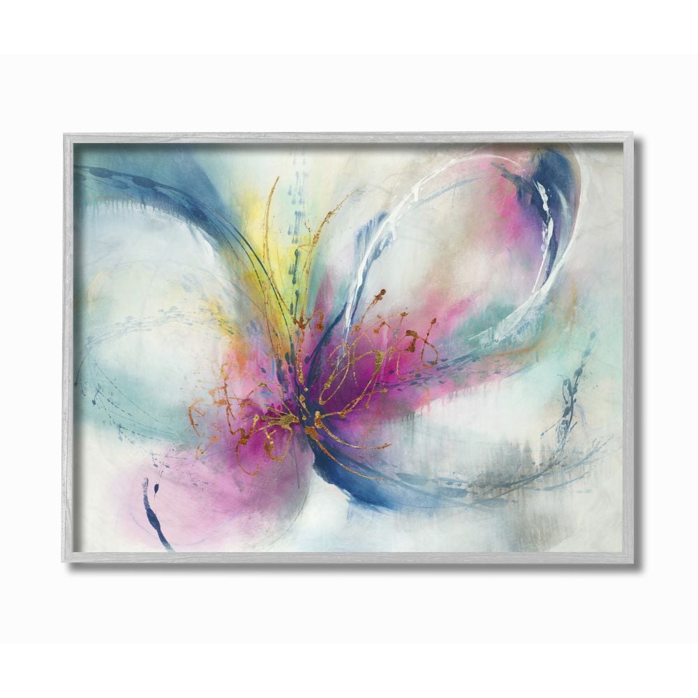 Nari Wall Art Designed by K Stupell Industries Organic Butterfly Shape Pink Blue Nature Painting 11 x 14 Grey Framed