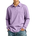 thumbnail image 2 of TBKOMH Mens Long Sleeve Polo Shirts Casual Button Collared T-Shirt Pullover Tee Performance Quick Dry Moisture Wicking Casual Collared Shirts Light Purple XXXL, 2 of 6