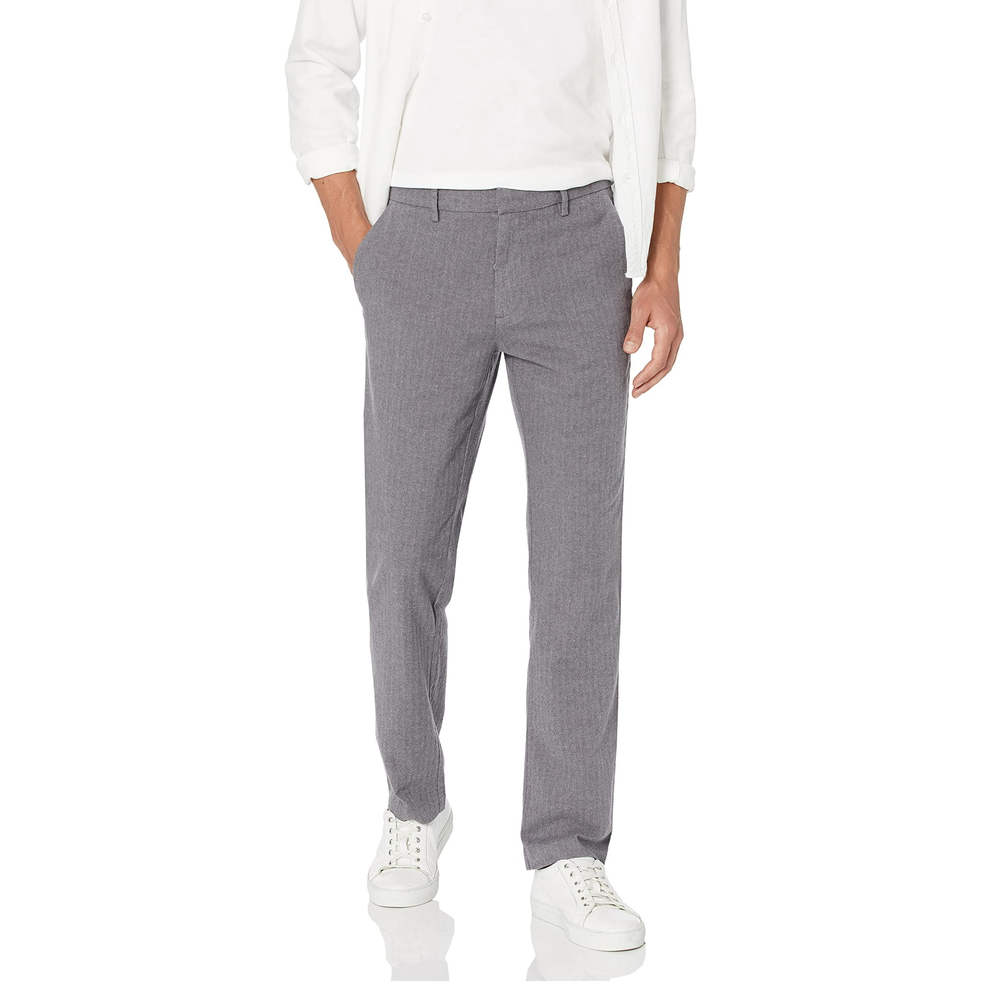 Goodthreads Men s Straight Fit Modern Stretch Chino Pant Grey Herringbone 33W x 34L Walmart