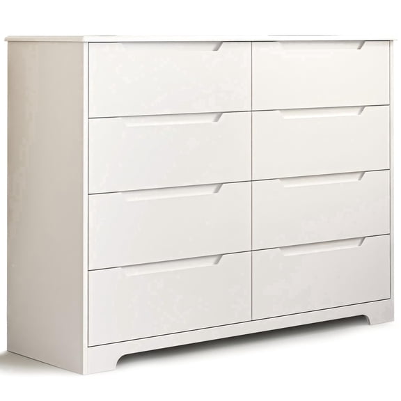 White 8-Drawer Dresser, Lofka 47" Wide Extra Deep Storage Cabinet for Bedroom & Living Room - Sturdy Wooden Chest with Smooth Gliding Drawers, Minimalist TV Stand & Organizer