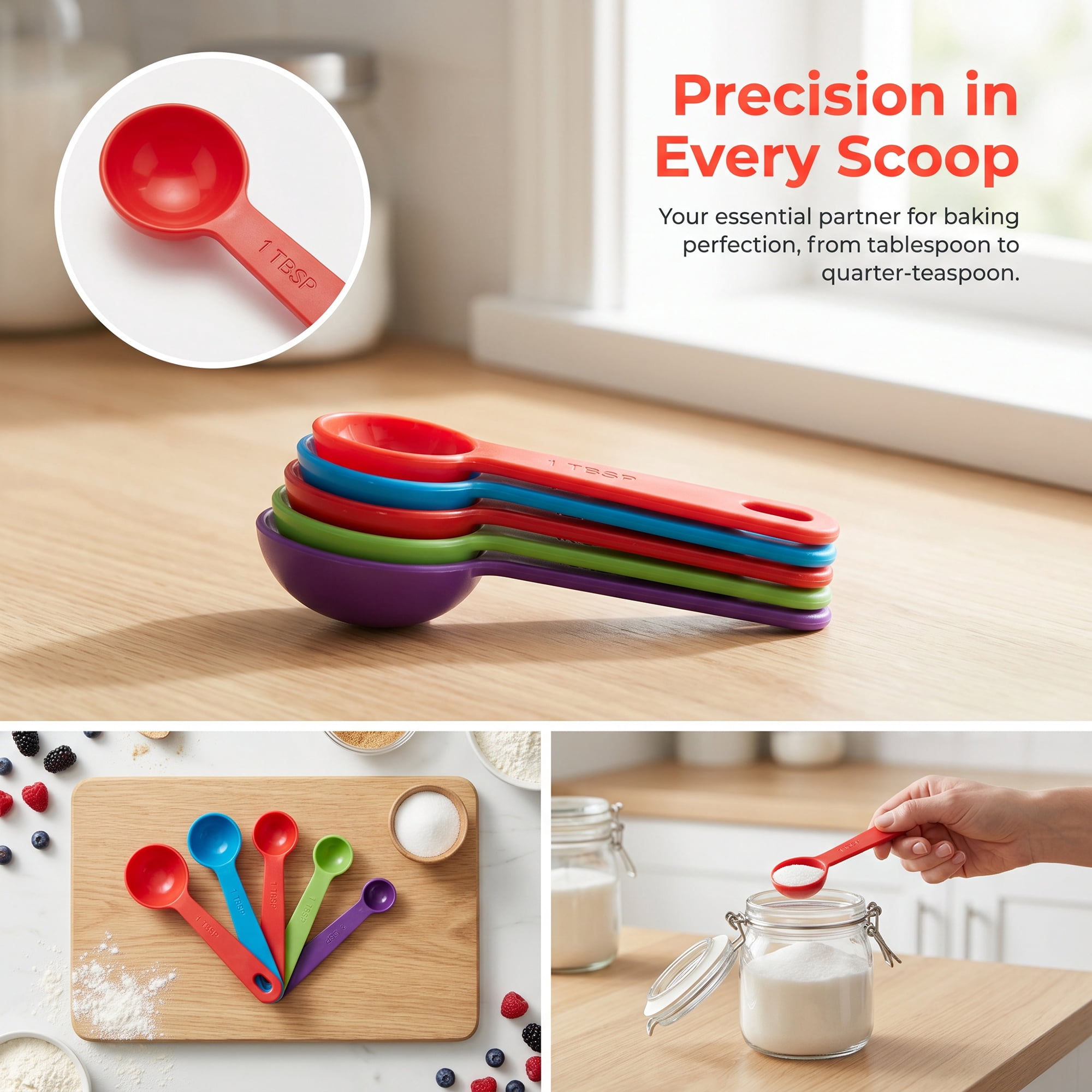 Unique Bargains Durable Plastic Measuring Spoons Set for Cooking Colorful-B 5Pcs