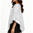 thumbnail image 5 of Fewfanhot Sequin Satin Trim Triangle Poncho Shawl, Sparkly Loose Cape Wrap for Women Evening Themed Party Wedding, 5 of 7
