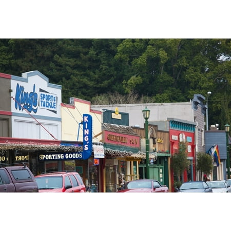 Cars parked outside stores in a city Guerneville Russian River Valley Sonoma County California USA Canvas Art - Panoramic Images (27 x