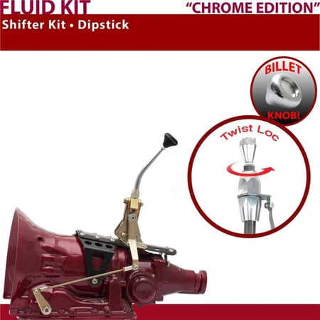 American Shifter 2004R Shifter Kit Chrome 8 in. Dipstick Push Button Billet Knob for EE126