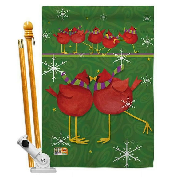 Breeze Decor BD-WT-HS-114216-IP-BO-D-US18-BT 28 x 40 in. Callin All Cardinals Winter Wonderland Impressions Decorative Vertical Double Sided House Flag Set with Pole Bracket Hardware
