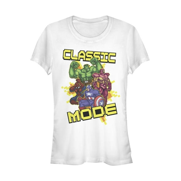 Junior's Marvel Pixelated Classic Mode  Graphic Tee White Large