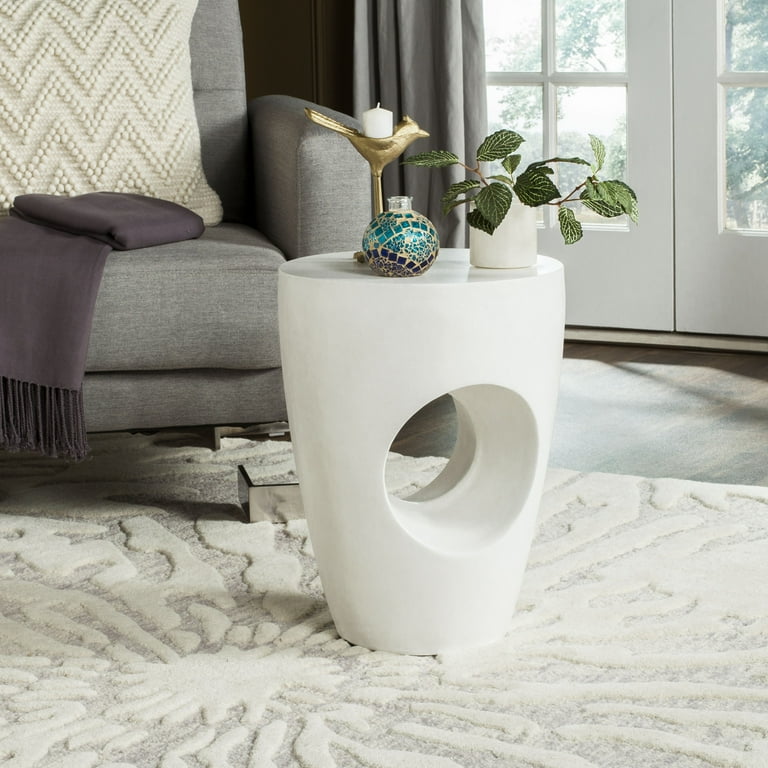 Safavieh Aishi Outdoor Modern Concrete Round Accent Table Ivory Walmart