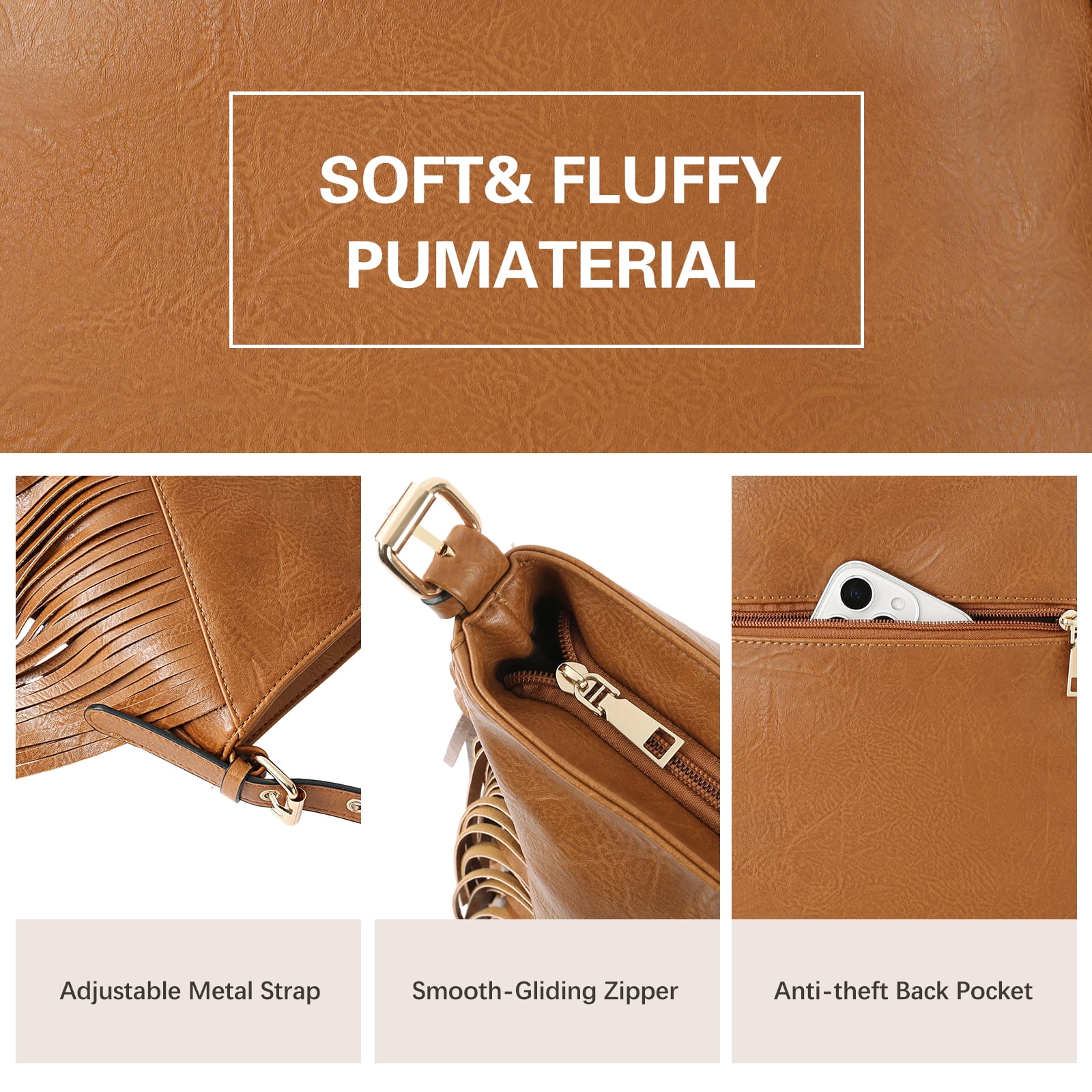 SENDEFN Fringe Hobo Bags for Women Vintage Leather Crossbody Bag Hippie Western Purses Tassel Shoulder Bag