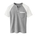 thumbnail image 5 of Mens Short Sleeve Henley Shirts Casual Waffle Knit Colorblock Raglan T-Shirts, Summer Leisure Lounge Tops with Pocket Quick Dry Breathable Outdoor Fashion Tee, 5 of 7