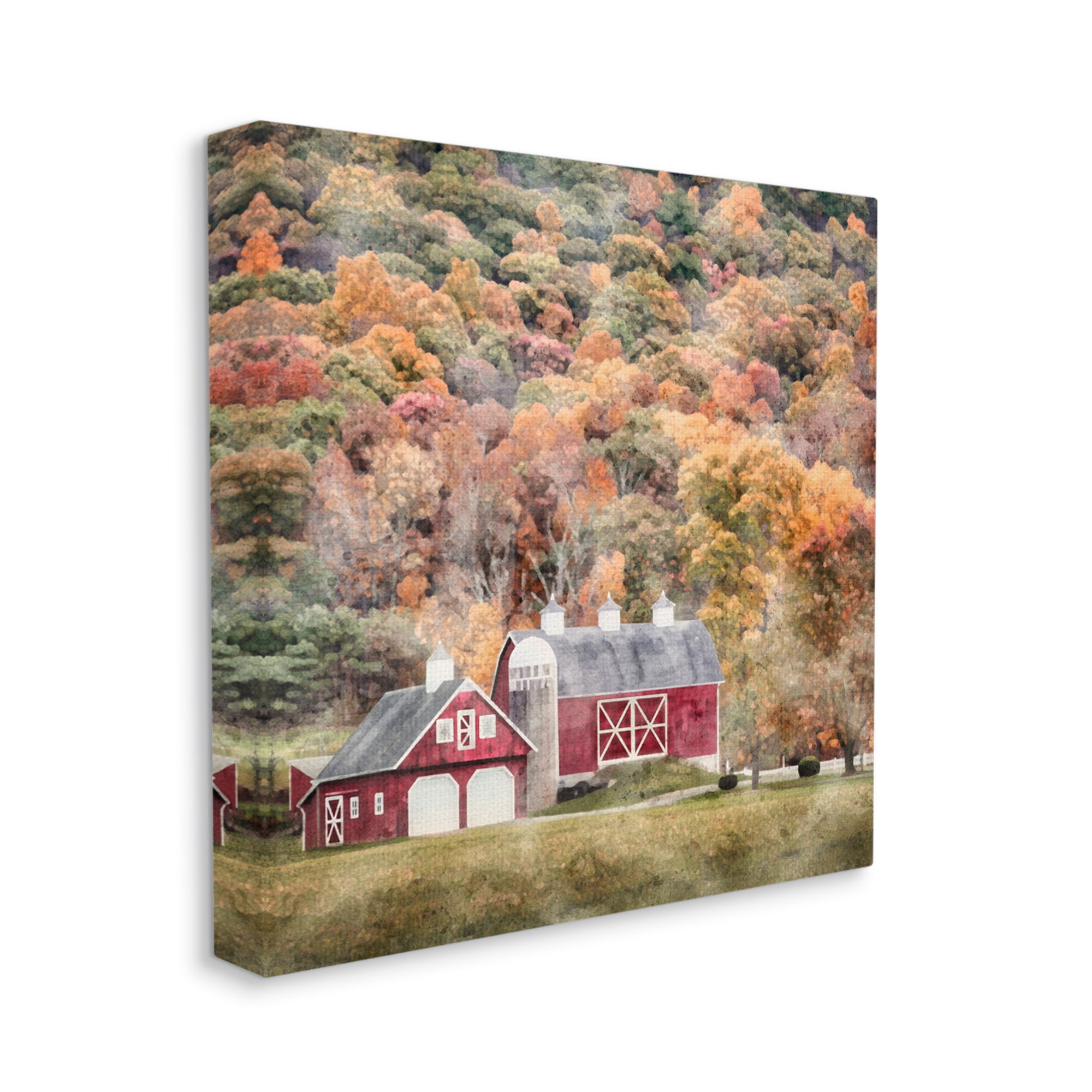 Stupell Industries Barn in Autumn Scene Nature Painting Gallery Wrapped Canvas Print Wall Art, 17 x 17