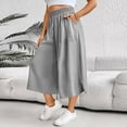 thumbnail image 7 of Besolor Wide Leg Capri Pants for Women Drawstring Elastic High Waisted Pant Casual Loose Loungewear Capris Trousers with Pockets, 7 of 7