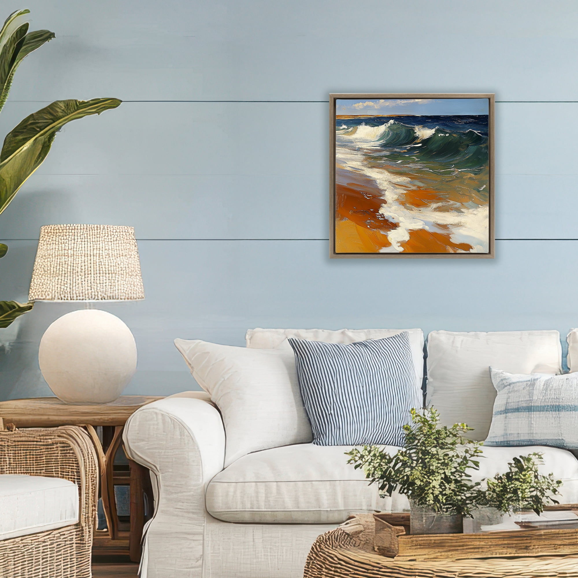 Stupell Industries Glassy Ocean Waves Break Brown Framed Floater Canvas Wall Art, design by Walker Noble