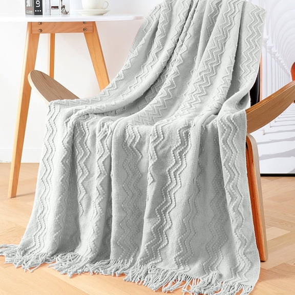 Tunhigl Cozy Knit Throw Blanket with Tassel Fringe - Solid Color Soft Sofa & Bed Blanket - Decorative Stylish Throw for Living Room, Home Decor, Gift, All Seasons Gray