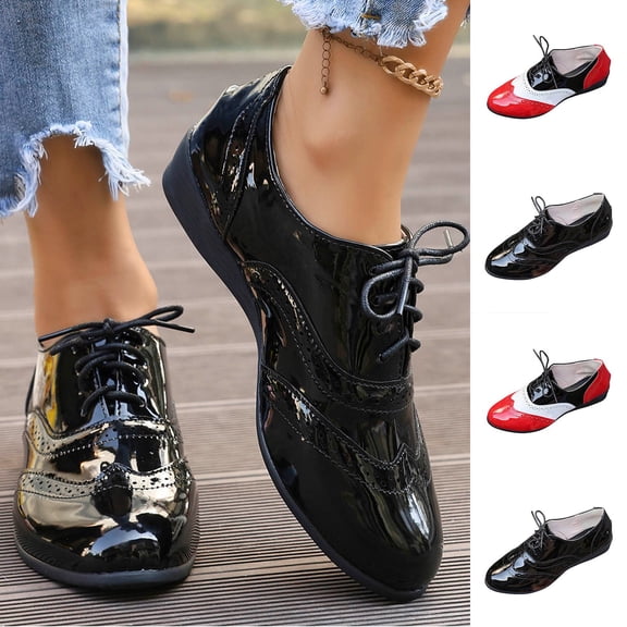 Womens Oxford Shoes Brogue Dress Shoes Plus Size Casual Fashion Lace Up Color Block Thick Sole Shoes for Spring Summer Daily Walking